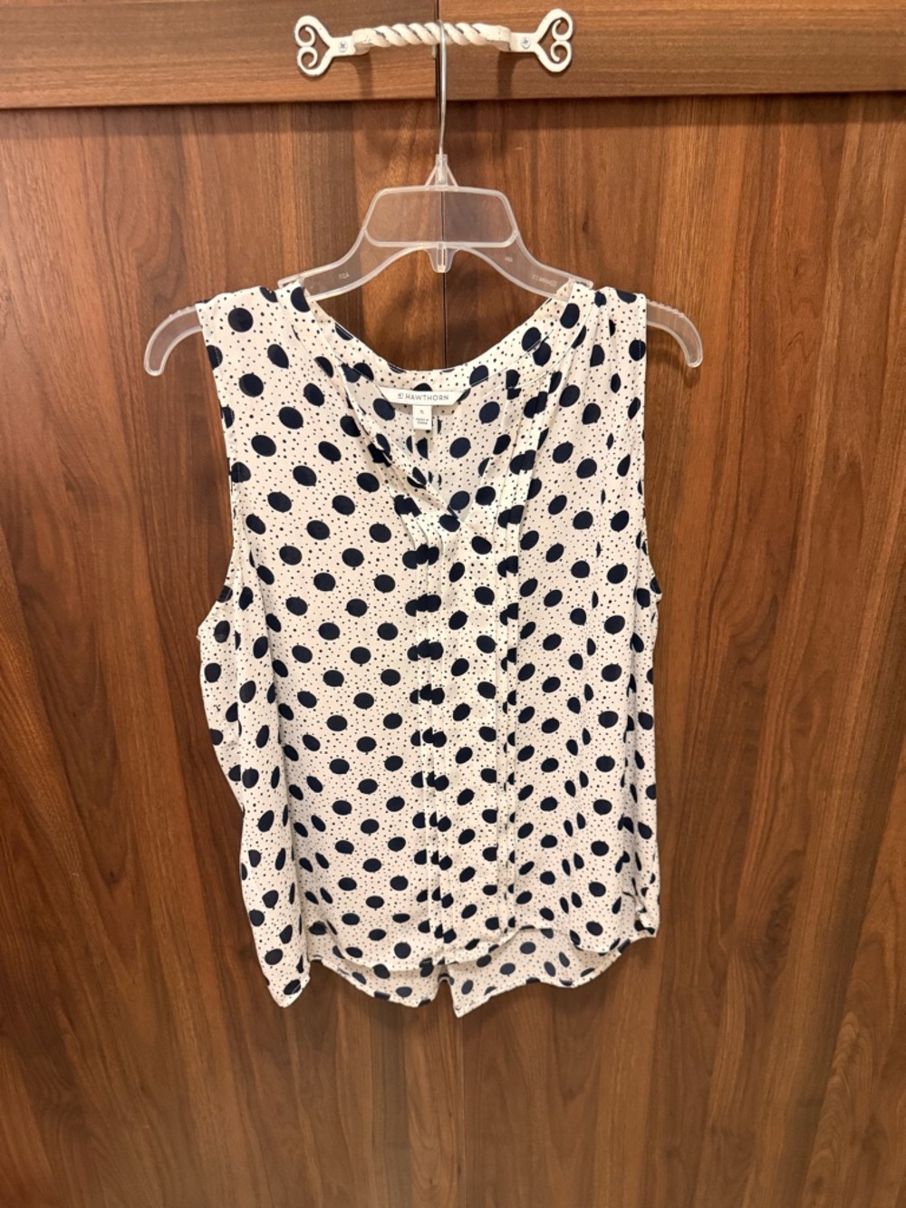 41 Hawthorn Sleeveless Polka Dot Blouse - Navy on Cream, Size XL